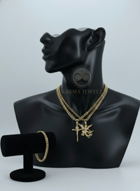 Image 1 of 14k Gold Plated Cuban Chain Set 