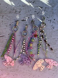 Image 3 of glass bead keyrings with butterfly or mushroom trinket  