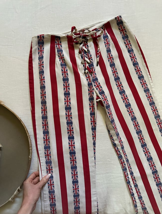 late 1960s union jack British lace up trousers 