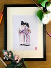 Kimono Girls A5 Mounted Print