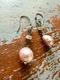Image 11 of pinkish baroque pearl and opal earrings