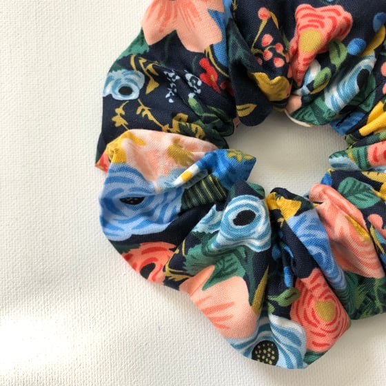 Image of Fluffy Scrunchie - Rifle Paper Co. - Navy & Multi Floral