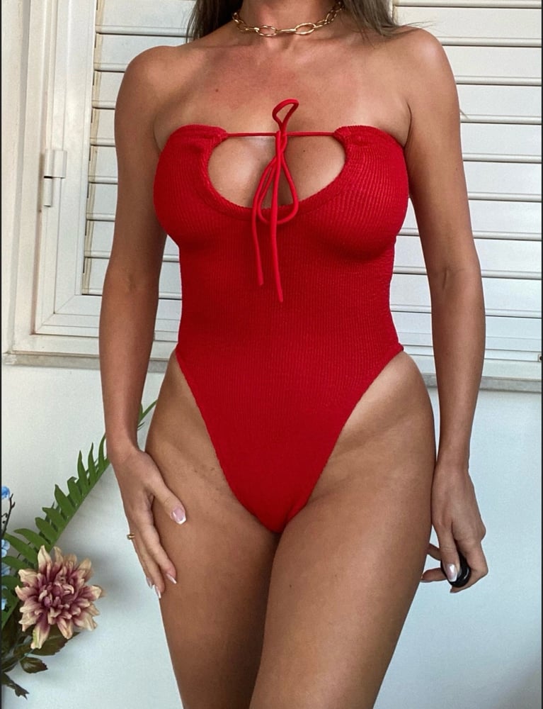 Image of Multi Way Drawstring Crinkle Onepiece In Red