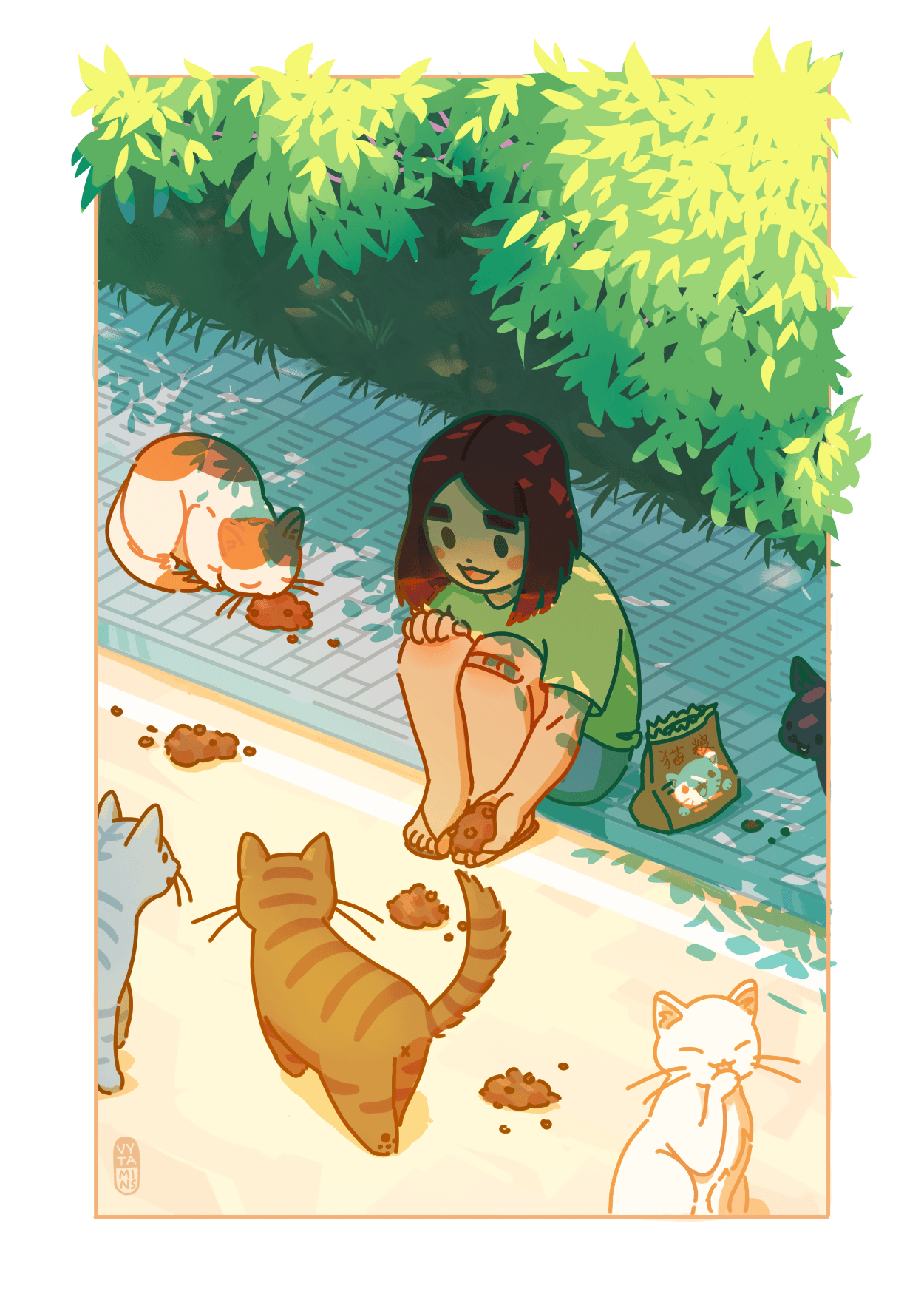 summer memory 02 - feeding stray cats - postcard print