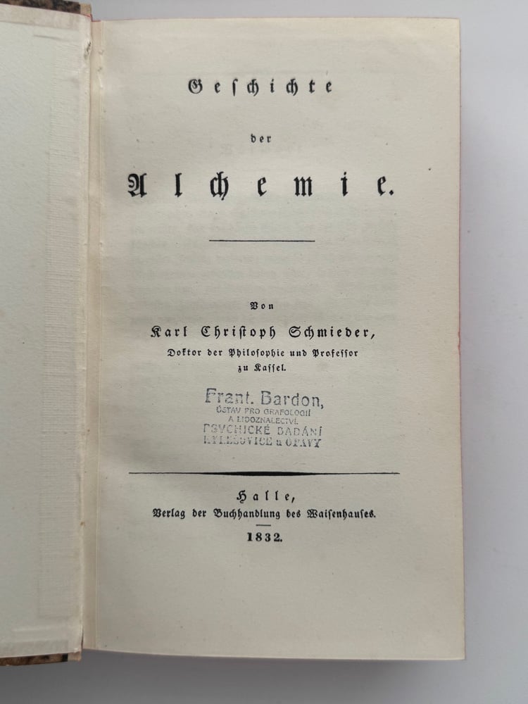 Image of Original Book from Library of Franz Bardon - Schmieder: Geschichte der Alchemie (1927)
