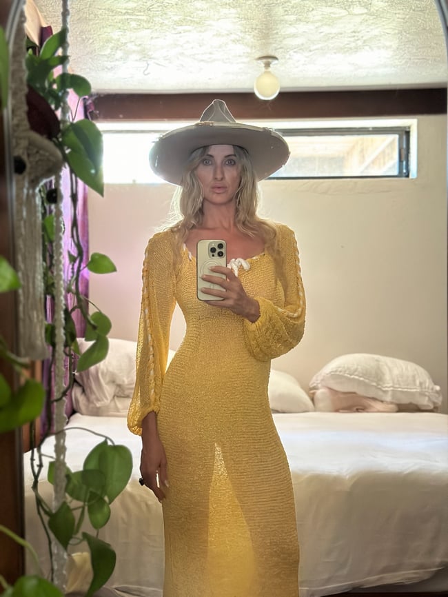 late 1960s tangerine dream fine slinky crochet knit dress