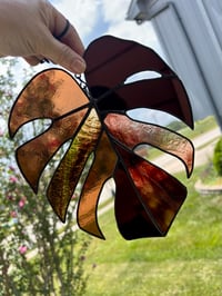 Image 5 of Monstera Leaf Stained Glass Suncatcher - Botanical Home Decor - Earthtones 2