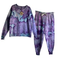 Image 1 of L Ladies/Junior's Sweatsuit Set in Purple Haze Ice Dye