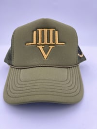 Image 1 of LVL3 NYC OLIVE GREEN & GOLD TRUCKER HAT