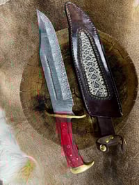 Image 1 of 12” tiger Damascus Bowie knife 