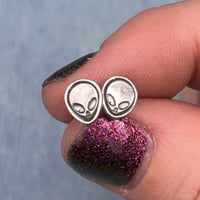 Image 5 of Sterling Silver Alien Stud Earrings Handmade