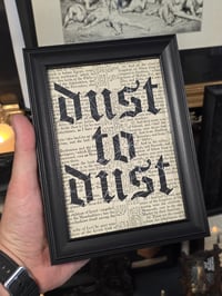 Image 1 of "DUST TO DUST" 1800's bible page with preserved web copy