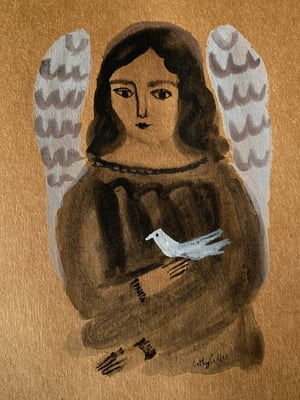 Image of 16. Original work on brown paper - angel with bird