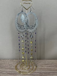Image 3 of Long fringe silver tone earrings 