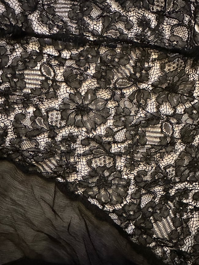 1920s noir tissue silk and handmade lace dress 