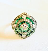 Image 1 of EMERALD AND DIAMOND TARGET RING 