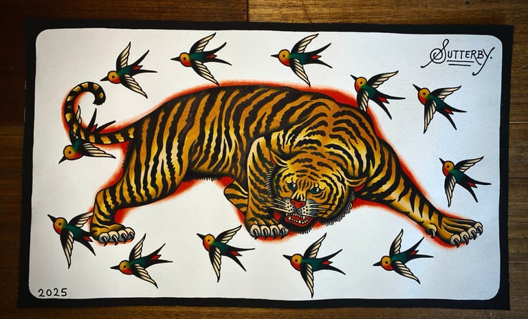 ‘SWALLOWS & TIGER’ original painting 
