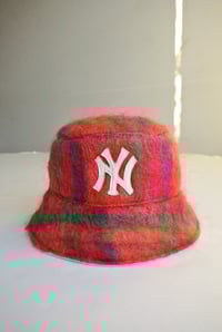 Image 1 of Reworked LÁ Reversible Bucket Hat Pink Mohair  Medium 23" 7 1/4 copy