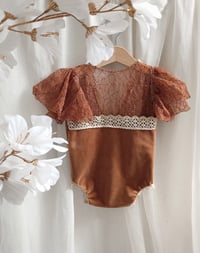 Image 1 of Baby girl bodysuit for sitter photoshoots | Felice | age 9-12 months | rusty orange