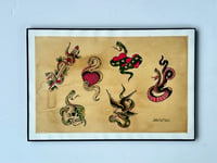 Image 3 of Hand Painted Get What You Get! American Traditional Tattoo Flash Sheet, Framed 11x14