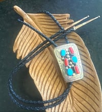 Image 3 of vintage coral and turquoise bolo 