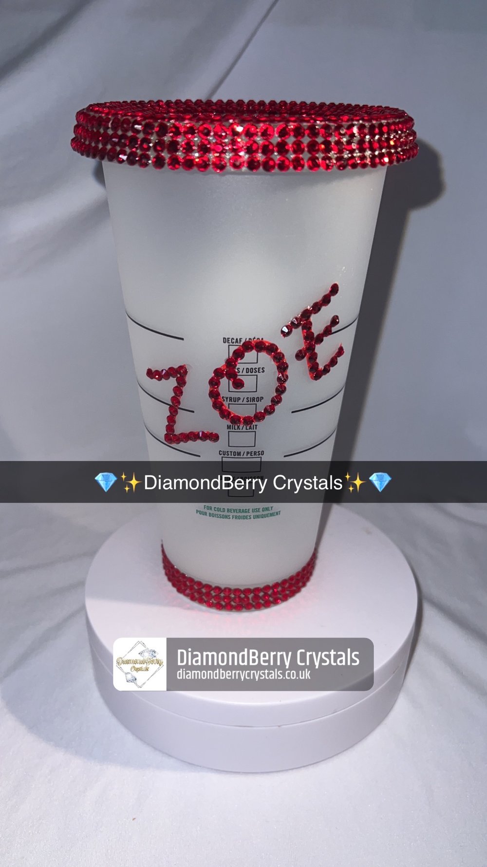 Image of Partial blinged 24 fl oz reusable cold cup tumbler with straw and lid