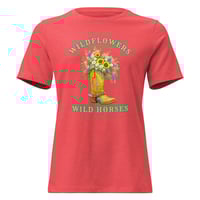 Image 1 of Women's Relaxed T-Shirt, Wildflowers Wild Horses Cowgirl Western Boot Sunflowers Tee
