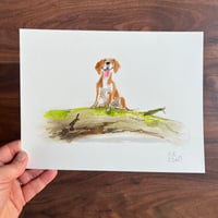 ORIGINAL ARTWORK - Dog on Log I - 25x19cm