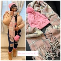Image 1 of Pink plaid hat and scarf set