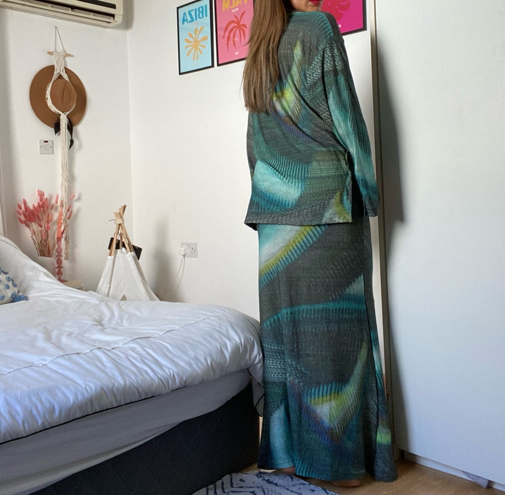 Image of Green Onbre Kniited Maxi Shirt Co-Ord