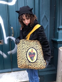 Image 12 of Black  or red Sacred Heart Bag with cheetah cotton fabric