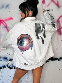 Image 5 of “SIDE EYE” CUSTOM PAINTED CROP DENIM JACKET LARGE