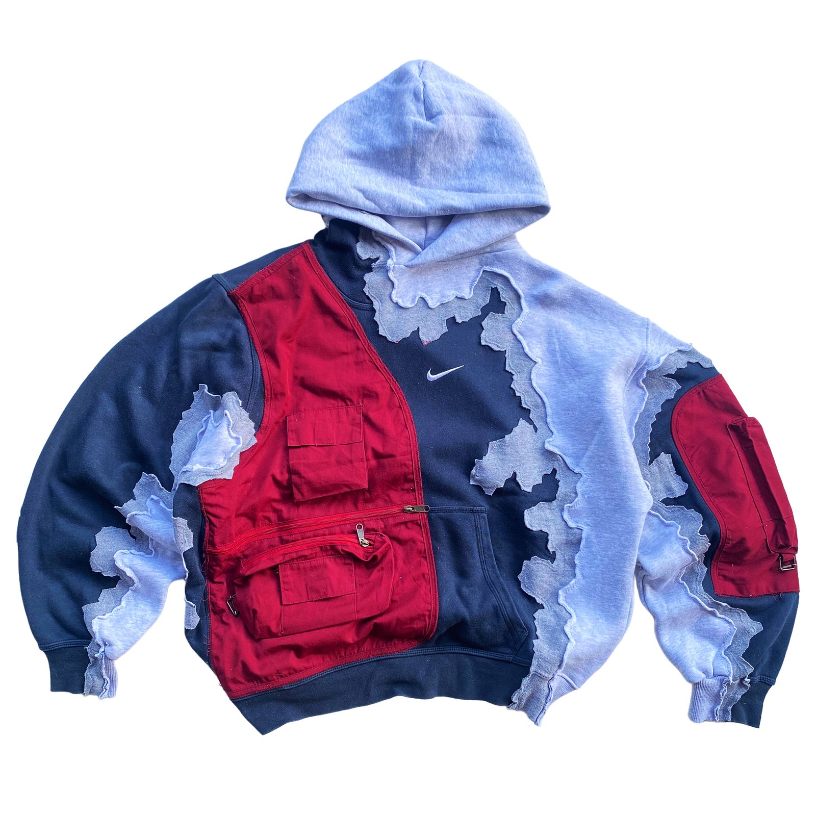 REWORKED NIKE CRACKED 3 LAYER WITH VEST HOODIE SIZE L/XL