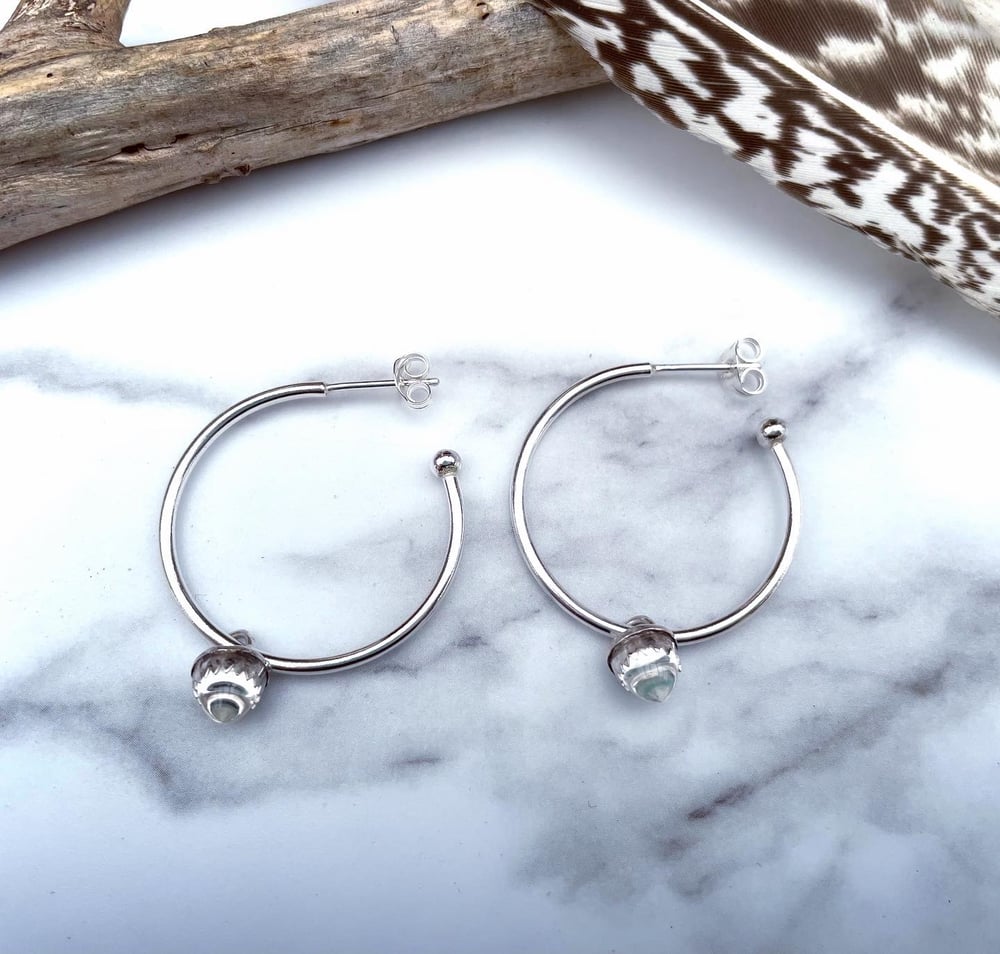 Handmade Clear Quartz Bullet Sterling Silver Hoop Earrings 925