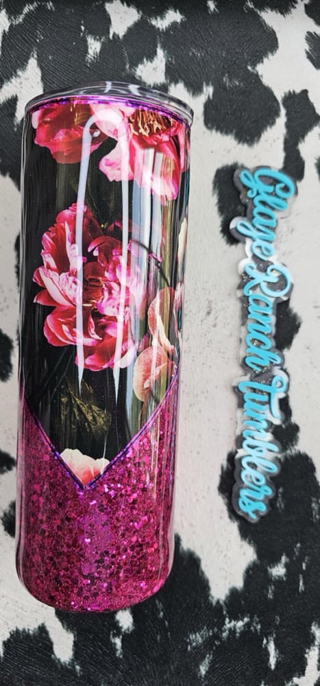 Image of 20 oz Pink floral glitter