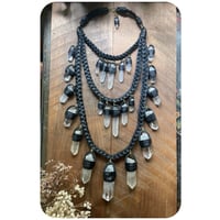 Image 2 of The Venus Necklace XL - Clear Quartz Crystals and Classic Black Leather 