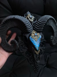 Image 4 of Ram skull with blue labradorite 