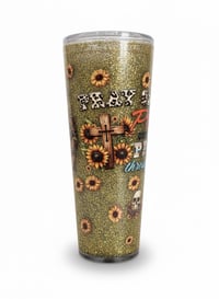 Image 3 of Custom Sunflower Cheetah Print Glitter Faith Tumbler