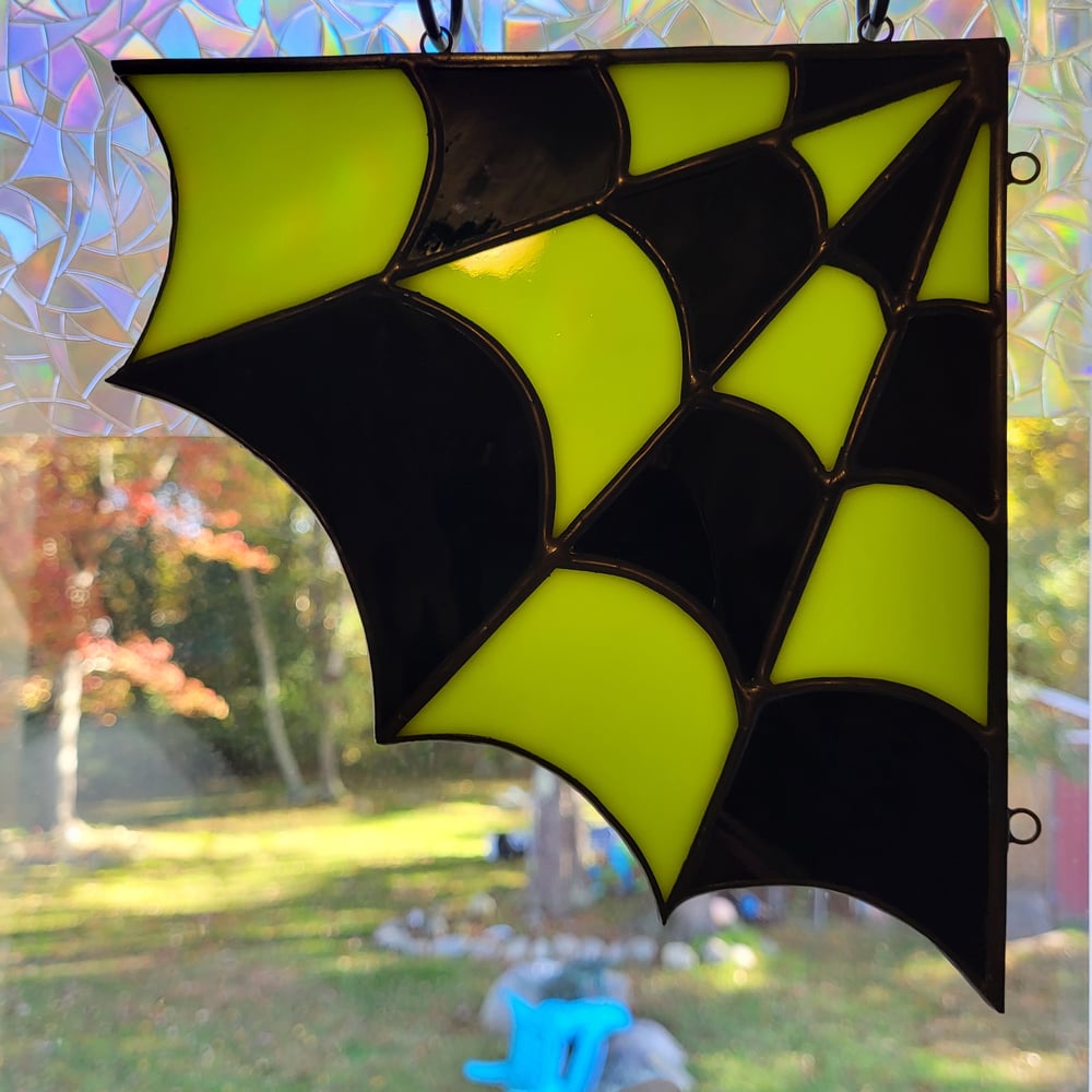 Green and Black Stained Glass Corner Web