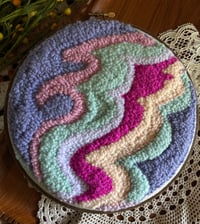 Image 1 of 8”  Blue and Pink Abstract Punch Needle Hoop Art