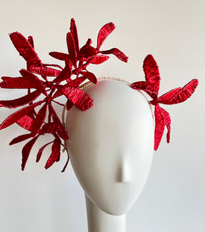 Image of Red raffia flower headpiece 