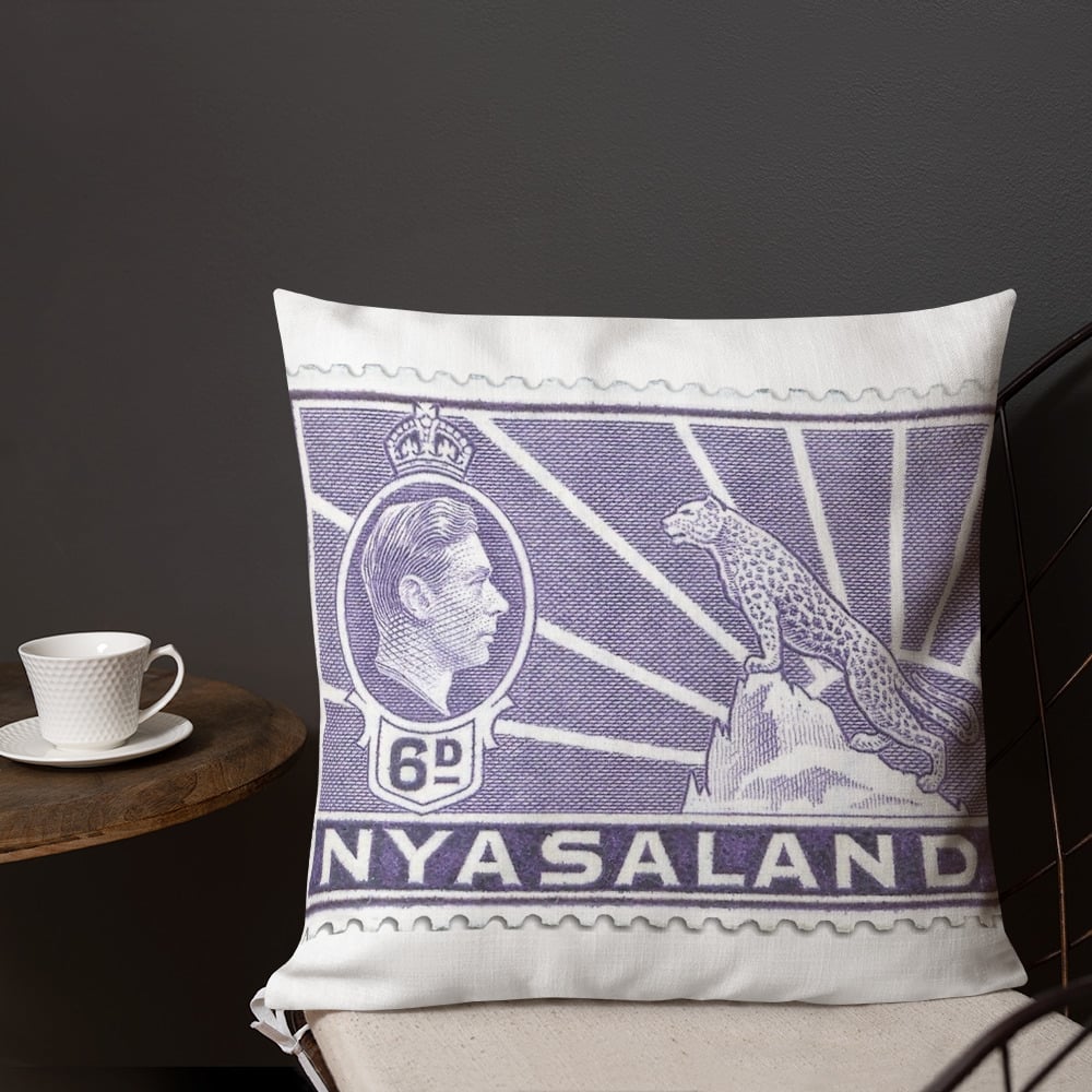 Stamp - George VI Stamp - Purple - Nyasaland 1938 6d - Premium Cushion / Pillow