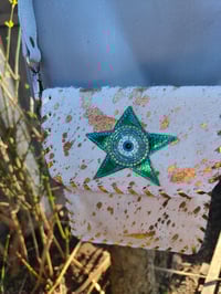 Image 1 of Woodstock cross body/ passport bag - Cream and jade sequin star