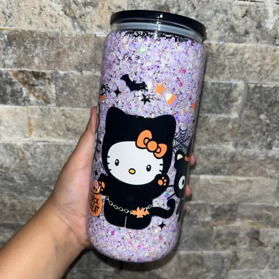 Image of Halloween HKitty Glass Snowglobe Cup 💜