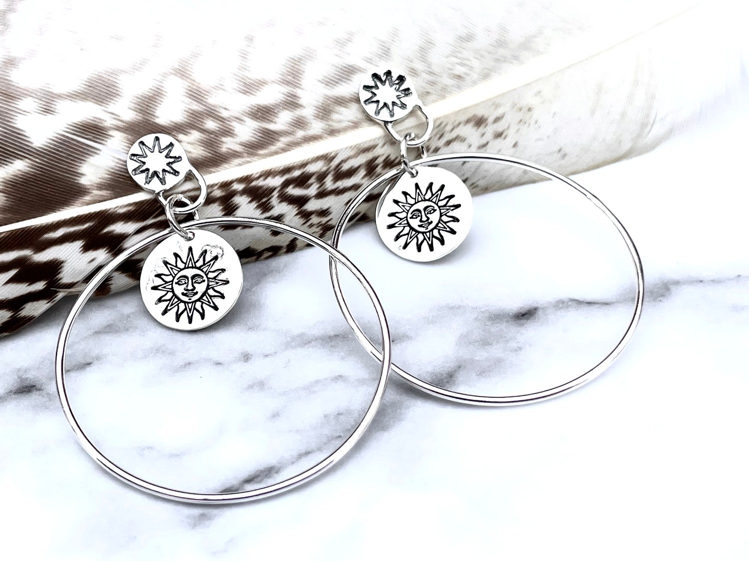 Image of Handmade Sterling Silver Sunshine Hoop Earrings 