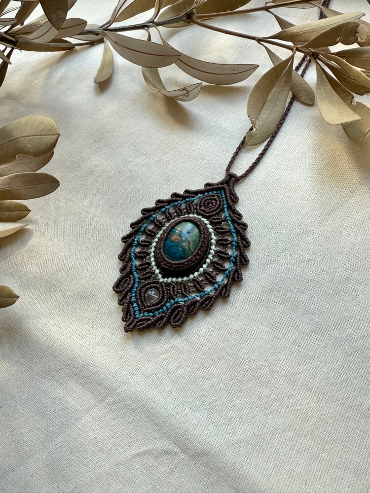 Image of Macrame necklace with blue ghost eye jasper
