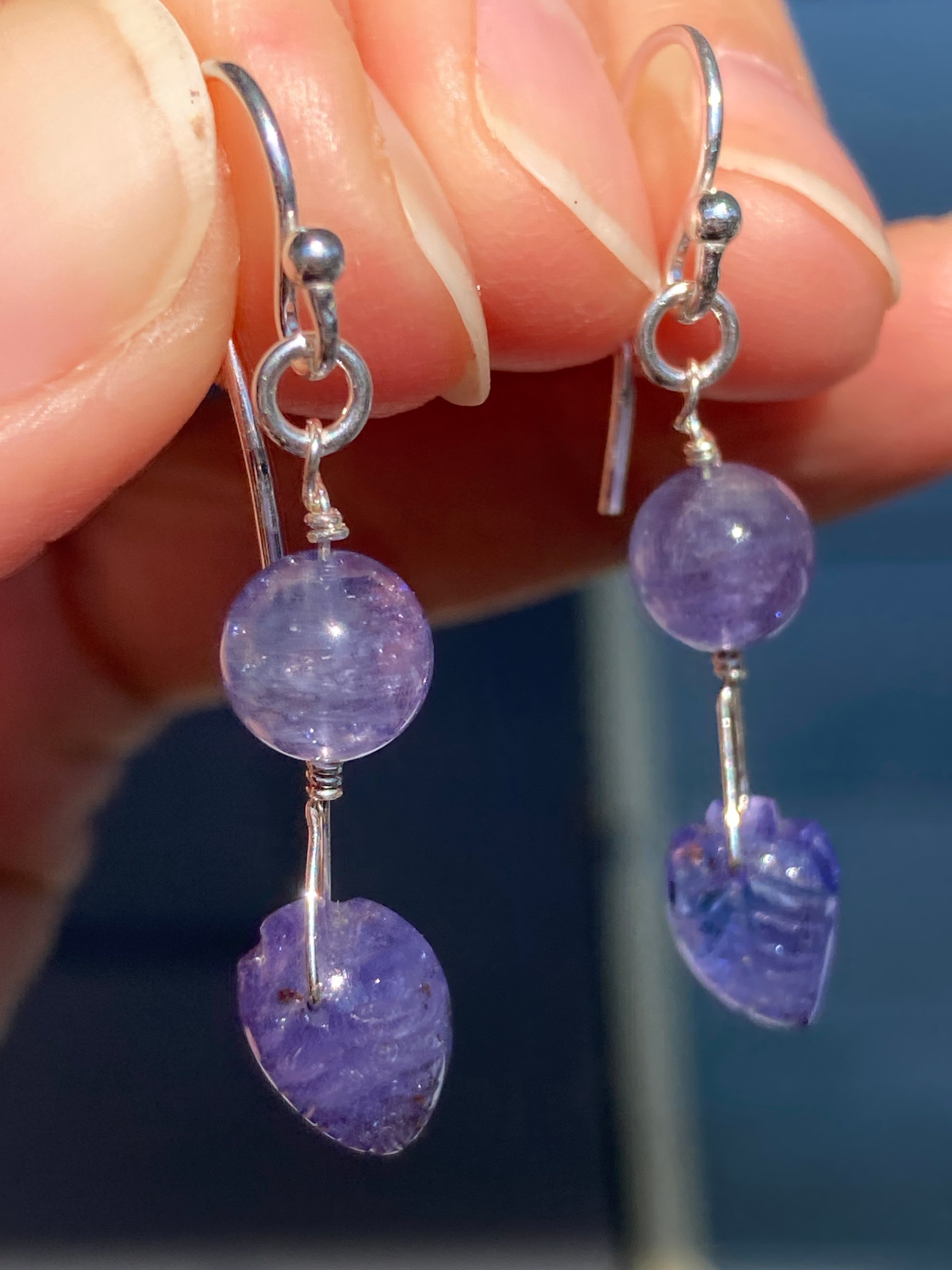 Sterling Silver Tanzanite Leaf Earrings Sterling Silver Tanzanite Leaf Earrings