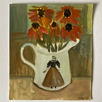 Still life with figure jug - cone flowers 