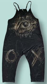 Image 1 of “MAGIC 8 BALL” BLEACH PAINTED BAGGY ROMPER LARGE