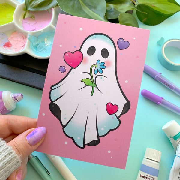 Image of Pearlescent Shy Ghost with Flower PRINT